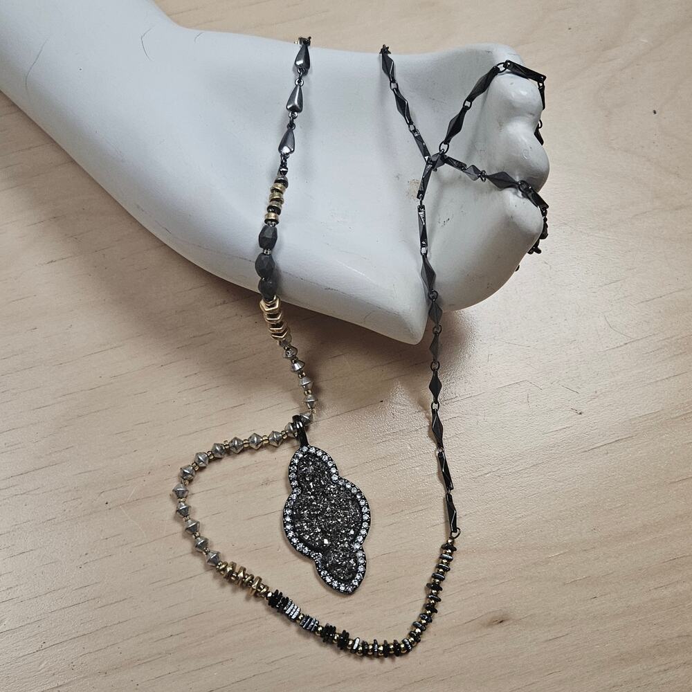 Stella and Dot Relic Vintage Druzy Edgy and Fierce Necklace Mixed Metal Beads